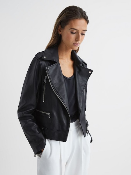 Leather Biker Jacket in Black (C54565) | £170