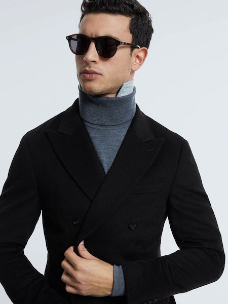 Atelier Cashmere Slim Fit Double Breasted Blazer in Black (C55285) | £698