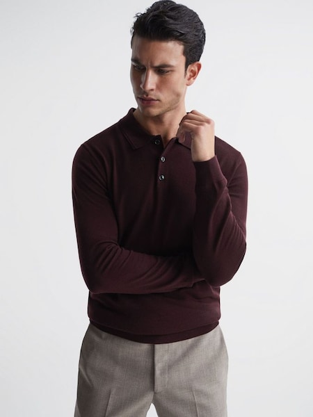 Merino Wool Polo Shirt in Bordeaux (C56234) | £98