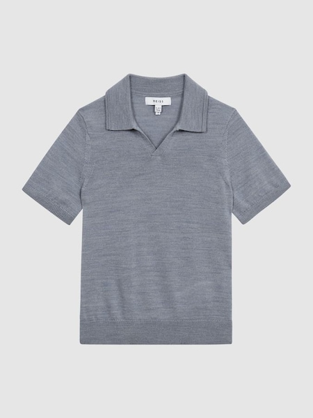 Merino Wool Open Collar Polo Shirt in Denim Melange (C56238) | £20