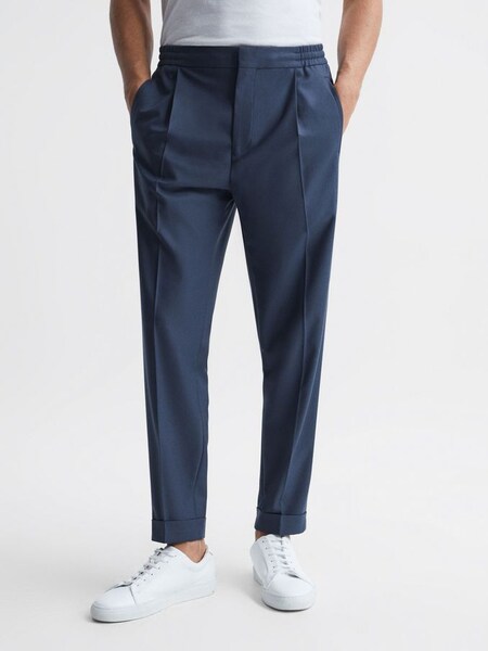 Relaxed Drawstring Trousers with Turn-Ups in Steel Blue (C58295) | £80