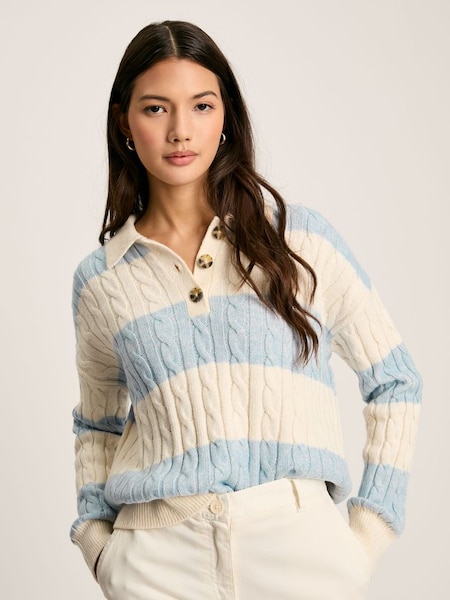 Love All Blue Cable Knit Jumper with Button Collar (C59696) | £64.95