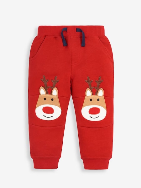 Reindeer Appliqué Knee Joggers in Red (C63181) | £18