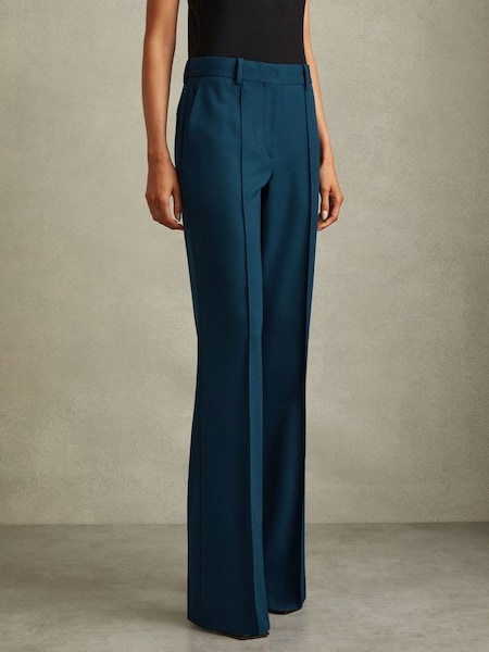 Wide Leg Wool Blend Suit Trousers in Teal (C76514) | £168