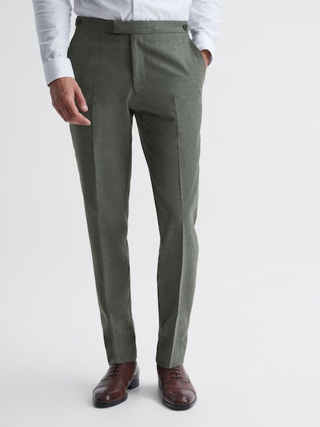 Slim Fit Wool Side Adjuster Trousers in Green (C77480) | £95