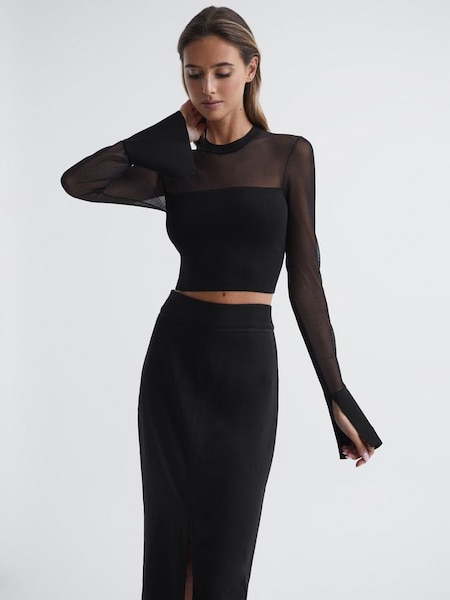 Sheer Block Crop Top in Black (C77723) | £50