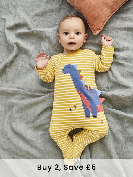 Mustard Dinosaur Appliqué Zip Sleepsuit (C77985) | £10