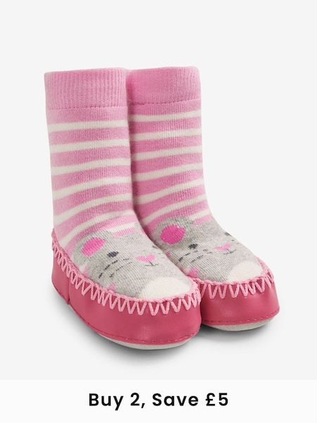 Mouse Moccasin Slipper Socks in Pink (C79429) | £12.50