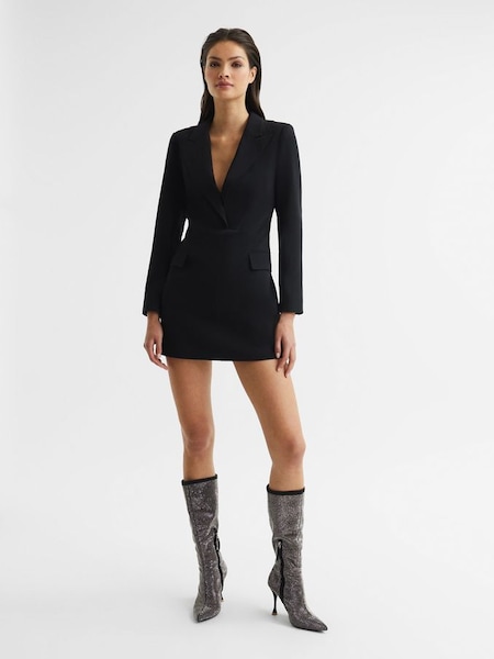 Plunge Tuxedo Mini Dress in Black (C79943) | £110