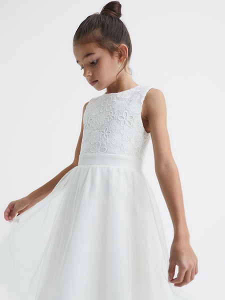 Junior Lace Tulle Occasion Dress in Ivory (C80975) | £60
