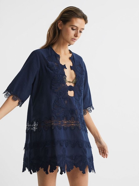 Embroidered Kaftan in Navy (C81146) | £110