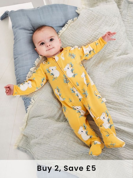 Mustard Yellow Koala Print Zip Sleepsuit (C82309) | £20