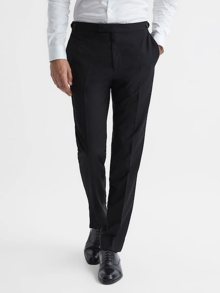 Slim Fit Wool Blend Trousers in Black (C82379) | £55