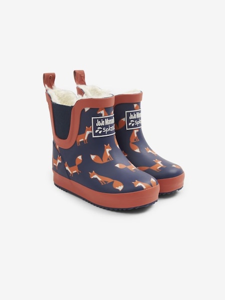 Cosy Lined Fox Print Ankle Wellies in Navy (C86338) | £23.50