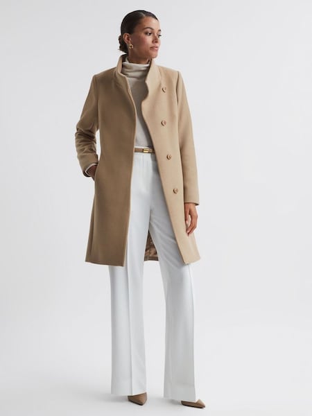 Petite Wool Blend Mid-Length Coat in Camel (C86354) | £198