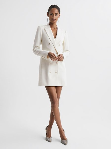 Wool Blend Tuxedo Mini Dress in Cream (C86414) | £140
