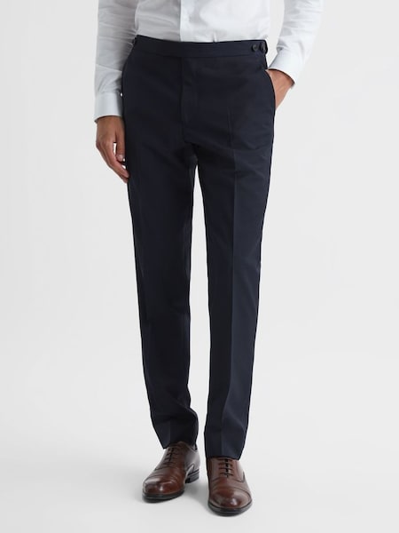Slim Fit Wool Blend Trousers in Navy (C86549) | £65