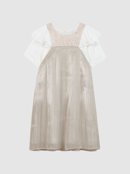Junior Metallic Pleated Dress in Silver (C86845) | £40