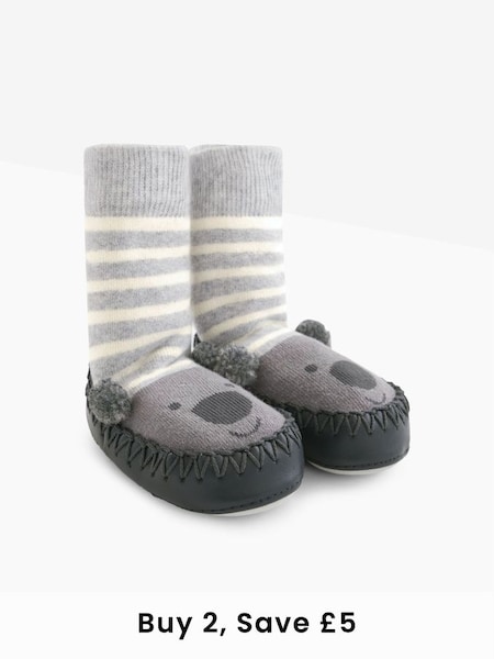 Koala Moccasin Slipper Socks in Marl Grey (C87511) | £12.50