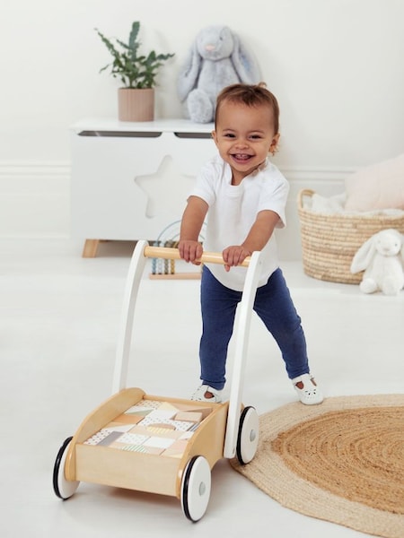 Wooden Baby Walker with Colourful Blocks in Pastel (C87627) | £49