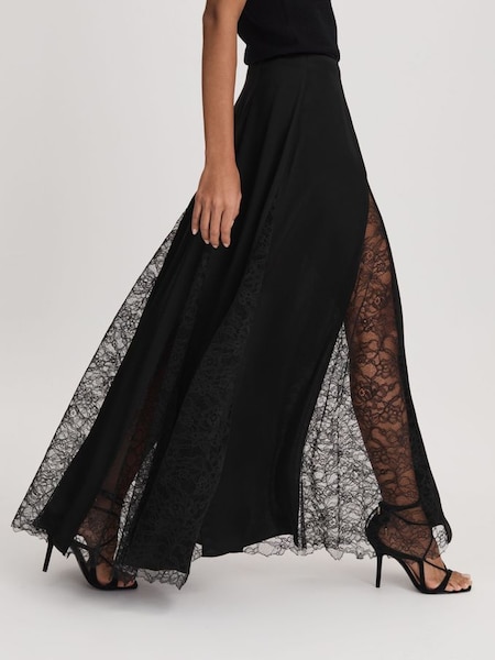 Anna Quan Satin Lace Maxi Skirt in Black (C87826) | £675