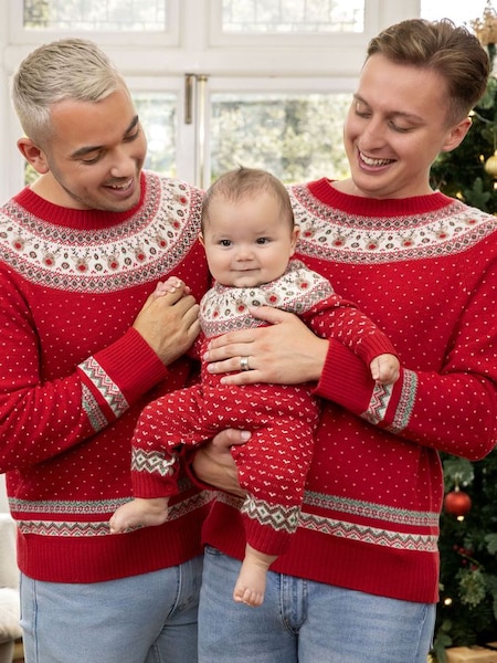 Reindeer Fair Isle Knitted Baby All-In-One in Red (C88038) | £32
