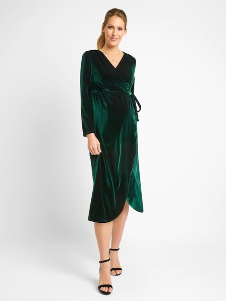 Green Velvet Wrap Maternity & Nursing Dress (C88533) | £65.50