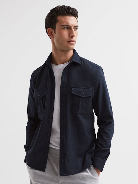 Brushed Twin Pocket Overshirt in Navy (C89916) | £45