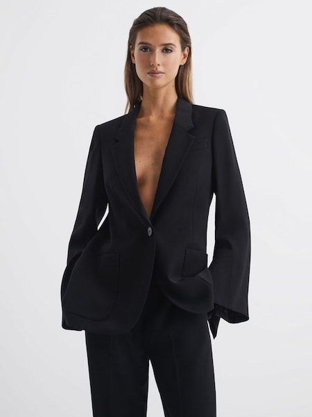 Single Breasted Split Sleeve Tailored Fit Blazer in Black (C96885) | £130