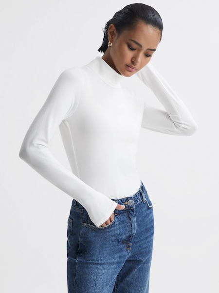 Fitted Roll Neck T-Shirt in White (C97203) | £48