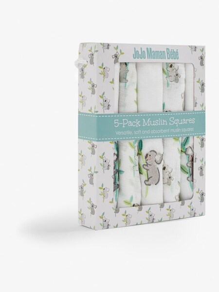 5-Pack Koala Embroidered Muslins in Grey (C97375) | £18
