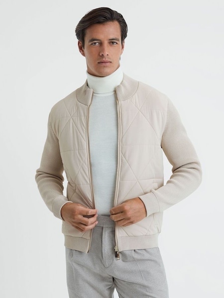 Hybrid Zip-Through Quilted Jacket in Stone (C99941) | £120