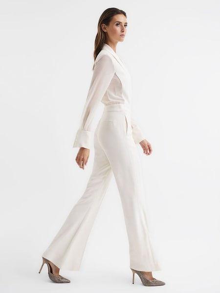 Tuxedo Jumpsuit in Ivory (D00307) | £140