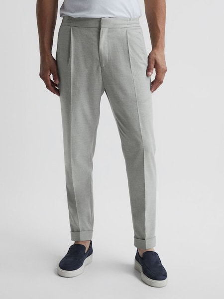 Relaxed Drawstring Trousers with Turn-Ups in Soft Grey (D00328) | £138