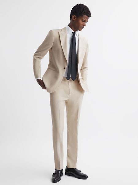 Slim Fit Textured Side Adjuster Trousers in Ivory (D01325) | £148