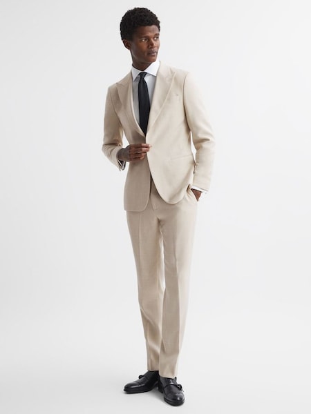 Slim Fit Textured Single Breasted Blazer in Ivory (D01329) | £498