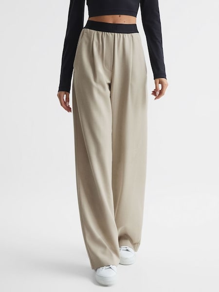 Wide Leg Elasticated Waist Trousers in Stone (D01434) | £95