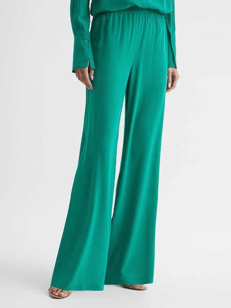 Silk Wide Leg Trousers in Green (D04887) | £130