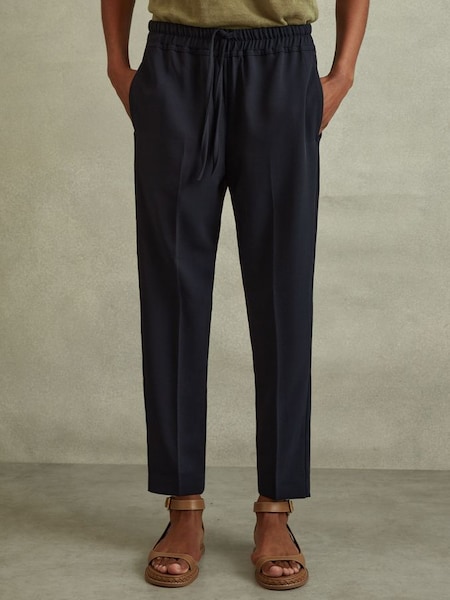 Petite Tapered Pull On Trousers in Navy (D07110) | £98