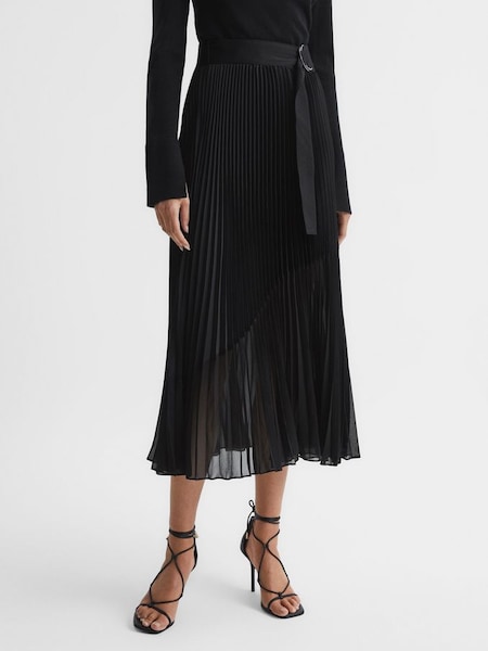 Pleated Midi Skirt in Black (D15199) | £85