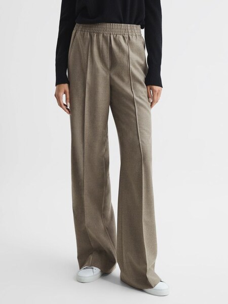 Premium Wide Leg Wool Trousers in Taupe (D15200) | £125