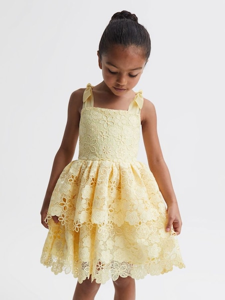 Junior Bow Strap Lace Dress in Lemon (D17100) | £65