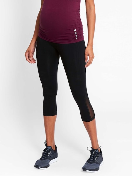 Cropped Seamless Support Workout Maternity Leggings in Black (D18257) | £19