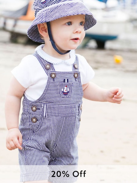 Navy Nautical Stripe Baby Dungarees (D18262) | £24