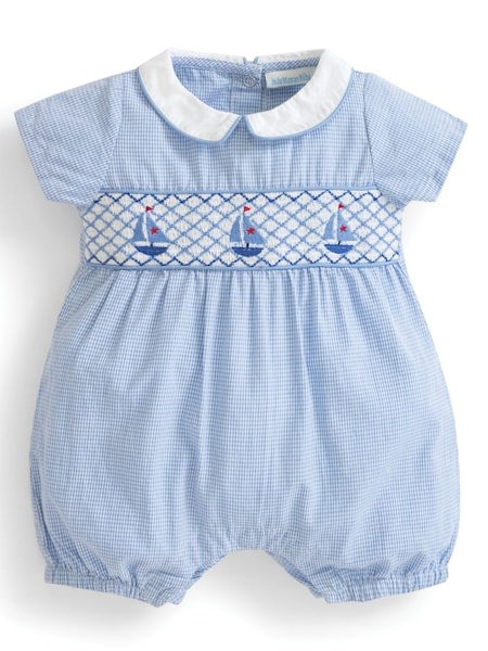 Blue Nautical Embroidered Smock Romper (D18291) | £25
