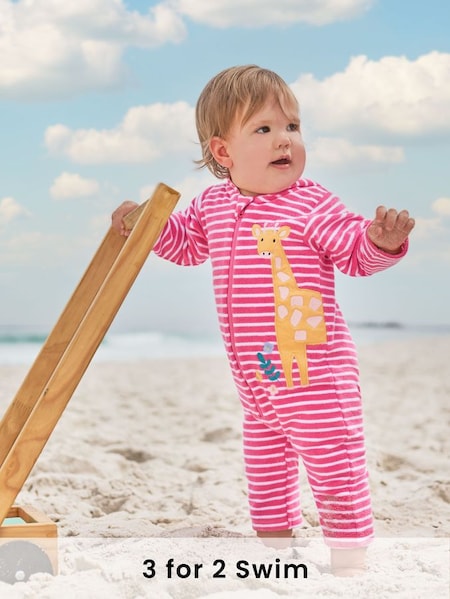 Pink Giraffe Towelling All In One (D18304) | £19