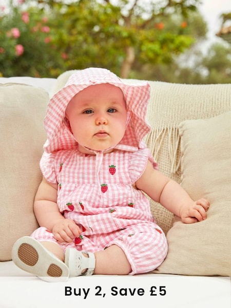 Pink Strawberry Embroidered Floppy Sun Hat (D18310) | £14