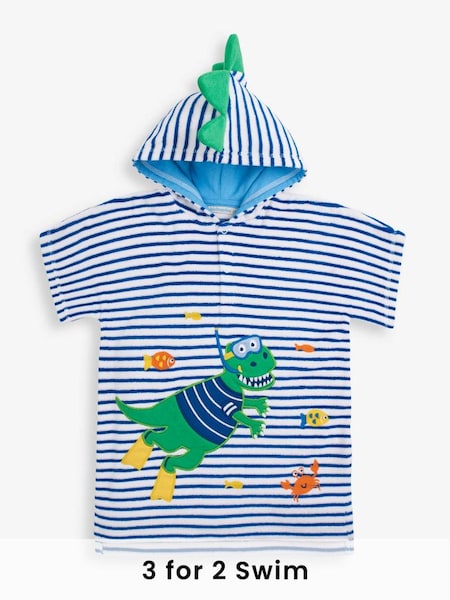 Blue Stripe Dino Towelling Hooded Poncho (D18578) | £25