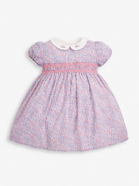 Pink Pastel Ditsy Floral Smocked Baby Jersey Dress with Knickers (D18711) | £29.50