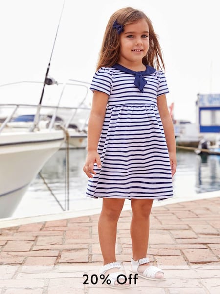 White Navy Stripe Short Sleeve Sailor Dress (D18718) | £19
